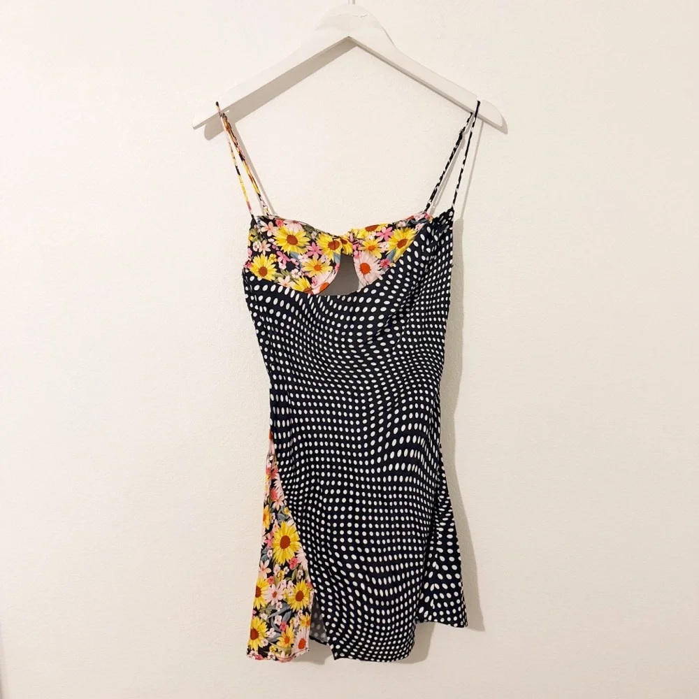 For Love & Lemons Anya Mini Dress Polka Dot Floral Satin Size Small S - Picture 2 of 7